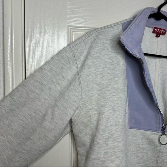 Staud Alys colorblock cotton-blend half-zip sweatshirt Heather Grey Size Medium - Picture 6 of 16